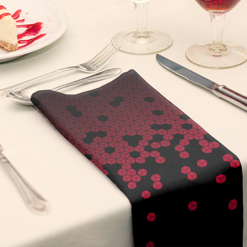 Serviette en coton à motif cube culbuté, Rouge, H 0,1 po x l 22 po x P 22 po, Sergé de coton