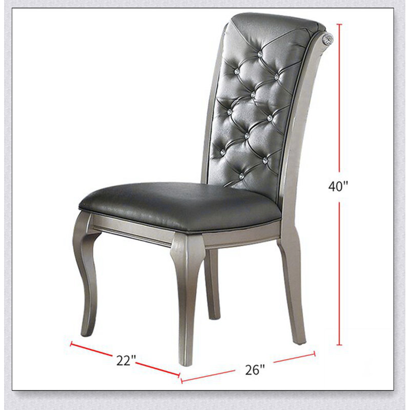 Chaises de salle à manger luxueuses en similicuir gris, argent antique, ensemble de 2