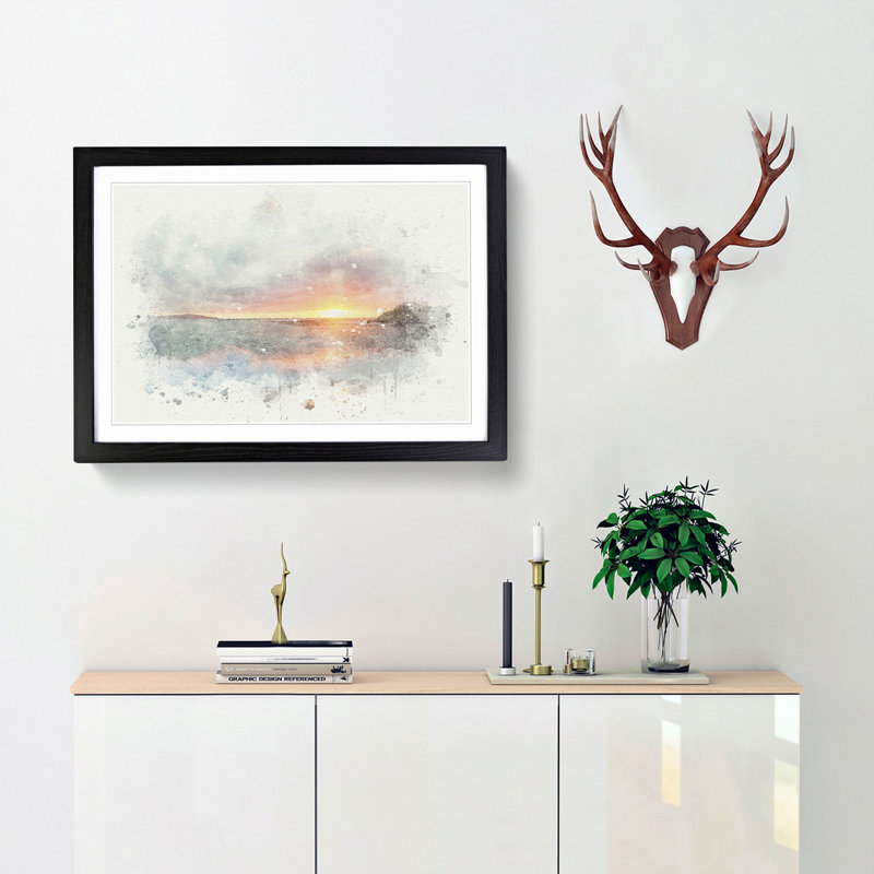 Pacific Coast Sunset in Abstract - Picture Frame Graphic Art Print, 36cm H x 48cm W x 2cm D, Black Framed