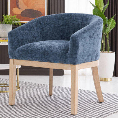 Chaise demi-tonneau rembourrée de style Mid-Century avec accoudoirs | Chaise d'appoint en chenille avec structure en bois franc naturel, 19 po de largeur pour la cuisine, la salle à manger et le salon