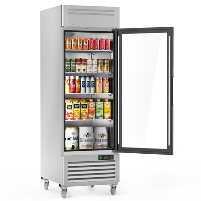 Coolake 23 Cu.ft Double Glass Doors Commercial Beverage Fridge, 27” W Stainless Steel Led Lighting Merchandiser Refrigerator, Fan Cooling Display Fridge With 4 Shelves For Cafe, Grocery, Office