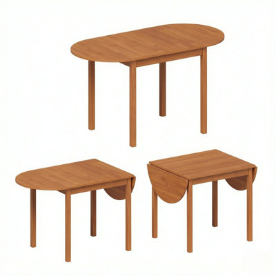 Wooden Drop Leaf Dining Table in Walnut Finish, Extendable Solid Pine Kitchen Table for Small Homes, Seats 4 to 6 People, Space Saving Foldable Side Table for Dining Room