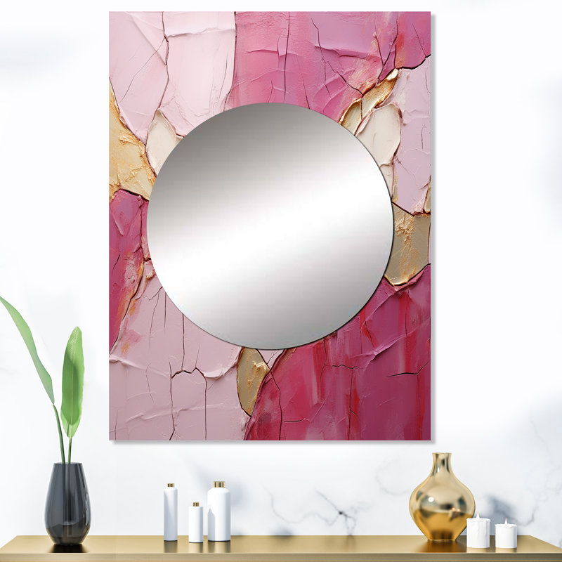 «Steriana Gold Pink Minimalisme Poteries», miroir mural à spirales abstraites, miroir décoratif moderne, impression d'art en métal