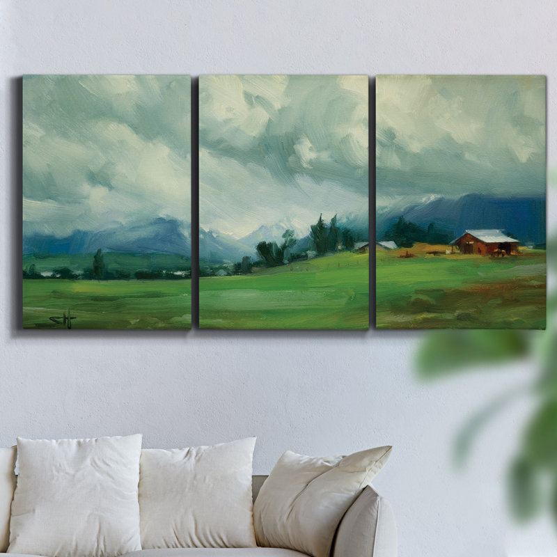 " Printed Matrix " 3 - Pieces, 27" H x 54" W x 2" D