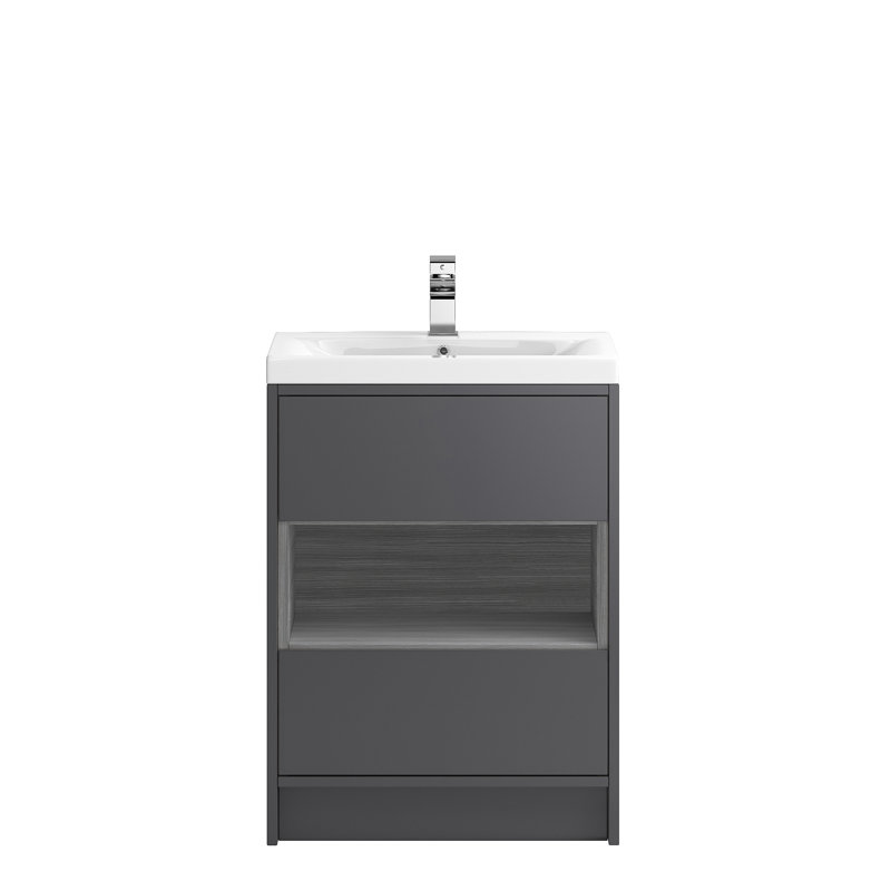 Coast Caillen Free-Standing Single Vanity Unit, Gloss Grey / Anthracite Woodgrain