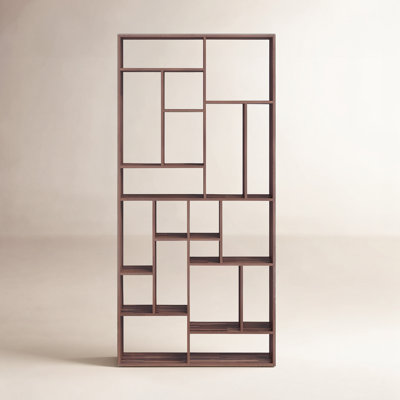 Woodroe 86" H x 41" W Solid Wood Geometric Bookcase