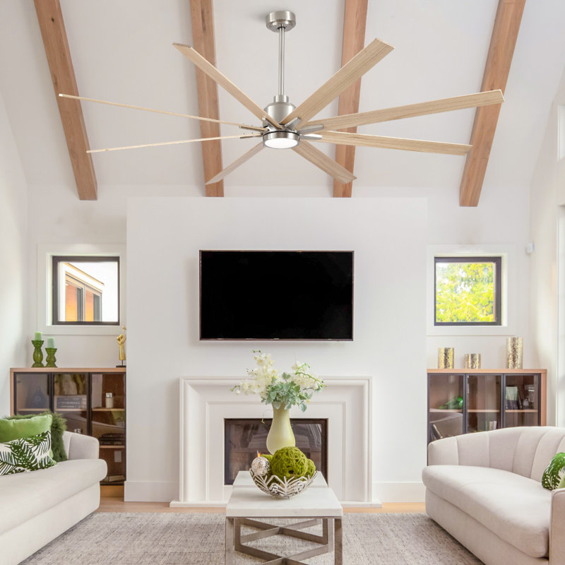 Ventilateur de plafond à profil bas 84 po avec lumière, Argent argent, Bois naturel