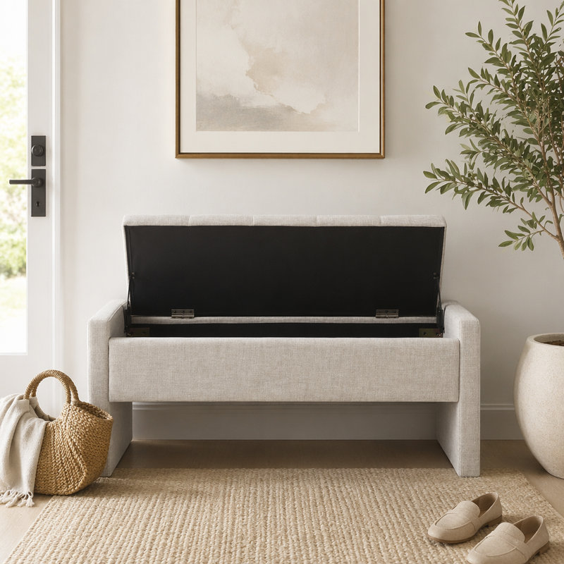 Banc de lit moderne avec rangement, Gris clair