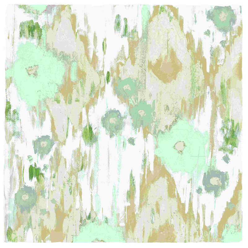 Ikat Drippy Flowers Mint - peinture sur toile tendue, H 20 po x l 20 po