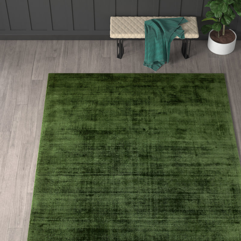 Phoebe Plain Silky Green Rug, Rectangle 200 x 290cm