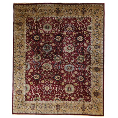 Oriental Hand-Knotted Wool Area Rug in Burgundy/Brown/Blue/Black