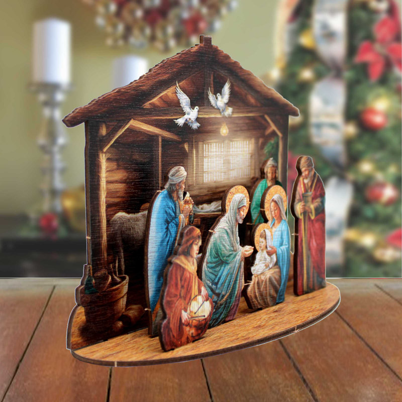 Décoration de Noël crèche de Noël crèche de Noël, H 8,5 po x l 12 po x P 4 po