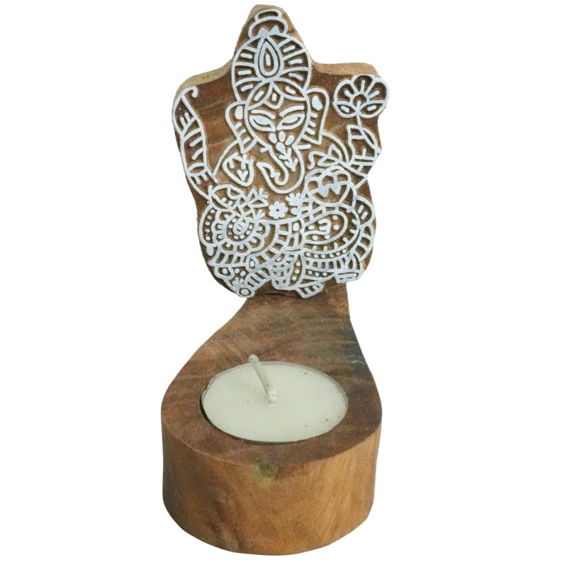  Natural Wood Candle Stand Handcrafted 4.3X2.2 Holder with Smooth Stain Polish-(Pack Of-8), 8