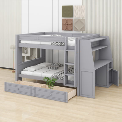 All-in-One High Sleeper Bed Featuring Built-in Workstation, Shelving, and Organization Drawers