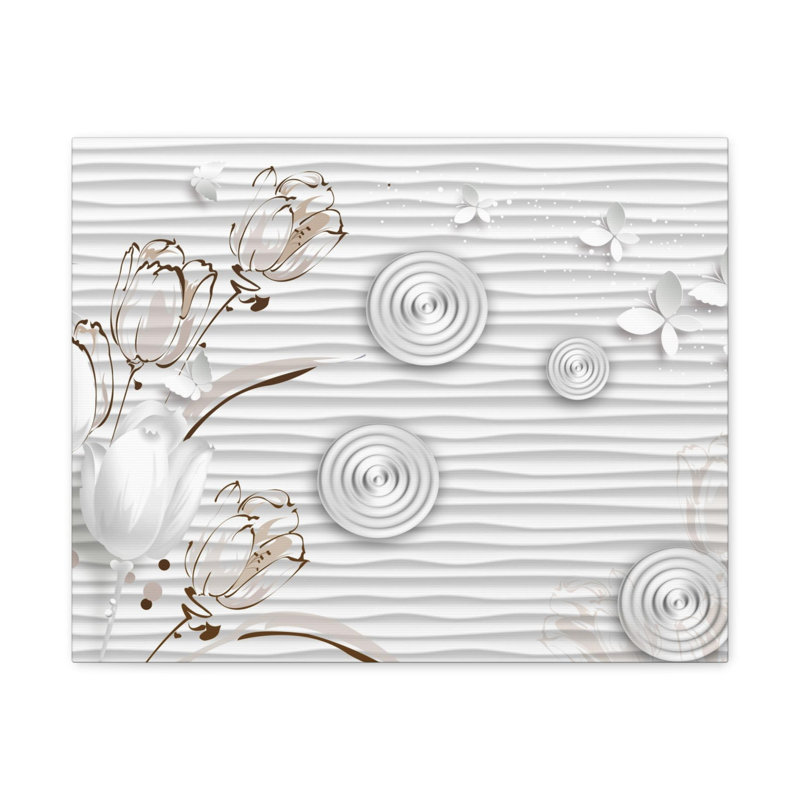 Art mural sur toile 3D avec des tulipes blanches et beiges 3D, H 24 po x l 30 po