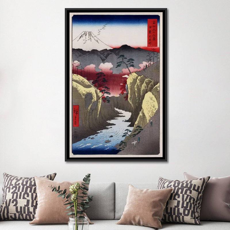 « inume pass » par utagawa hiroshige, reproduction d’art sur toile, L 40 po x H 60 po x P 1,5 po, Toile avec cadre noir