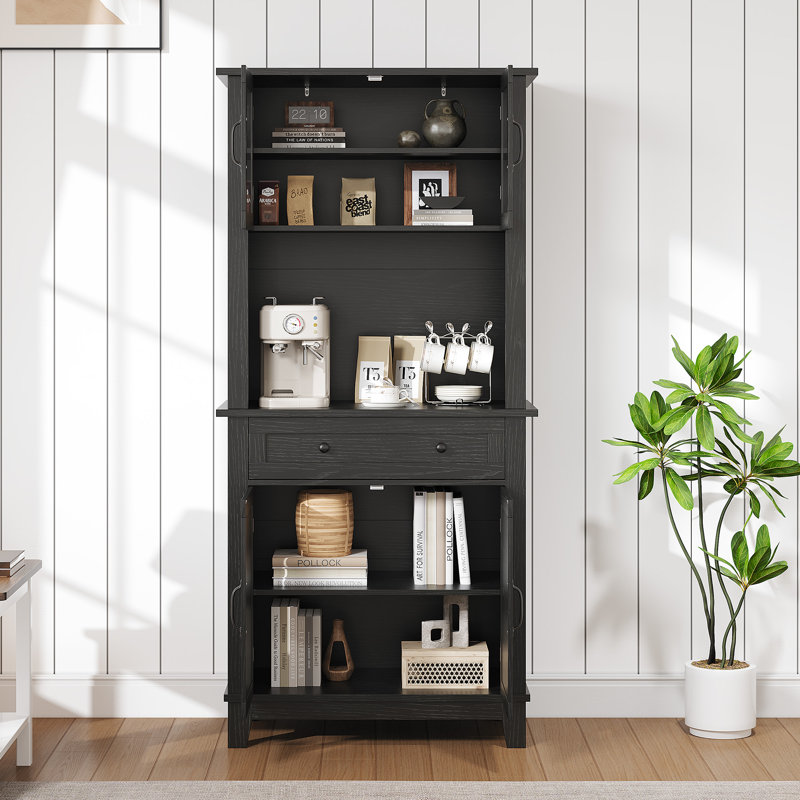 Armoire de cuisine de 72 po de hauteur, armoire-bar avec support pour micro-ondes, table basse de style campagnard, armoire avec portes en verre pour la salle à manger