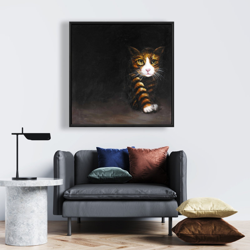 Modern White Framed Canvas - Discreet Cat Home Decor