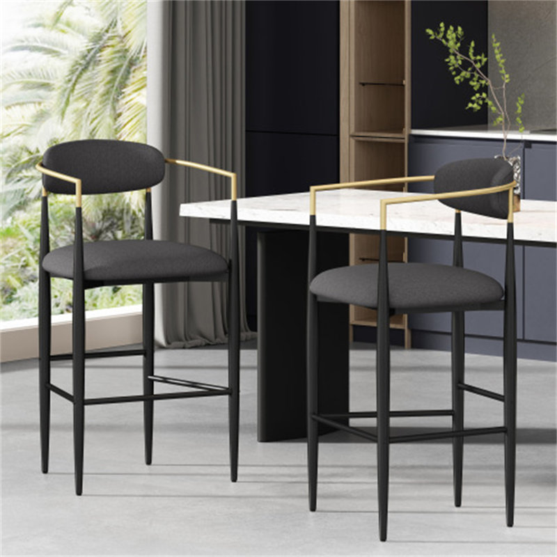 Amen Upholstered Bar Stools, Bar Stool (30.25" Seat Height), Gray/Black Base