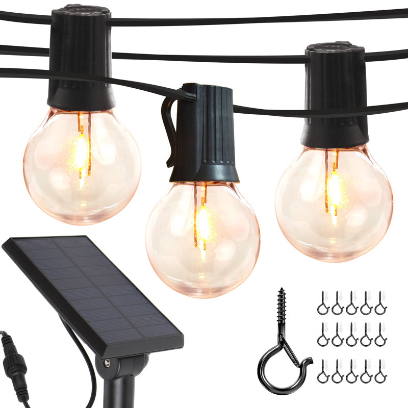 Ambience Pro 27 Ft. Solar LED Thin Wire Globe String Lights In Soft White With 15 Hooks