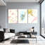 Ensemble de 3 tableaux abstraits floraux à l'aquarelle avec accents dorés sur toile tendue-98848490