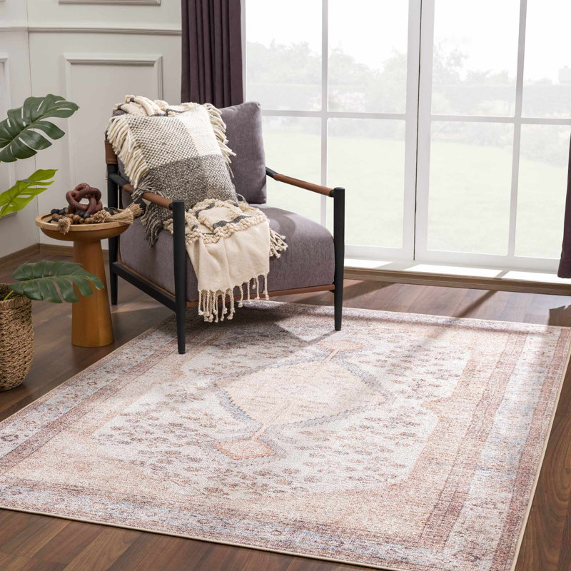 Anali Moroccan Machine Washable Brown Area Rug, Rectangle 5'3" x 7'
