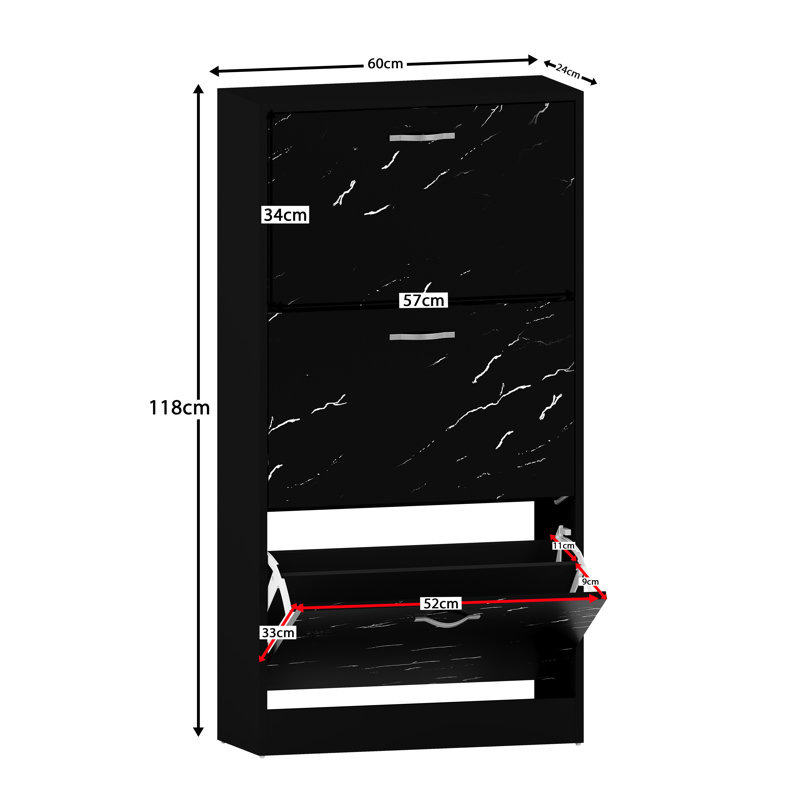 Drawer Flip Down Shoe Storage Free Standing Cabinet For Hallway, 118" H x 60" W x 24" D, Black Marble