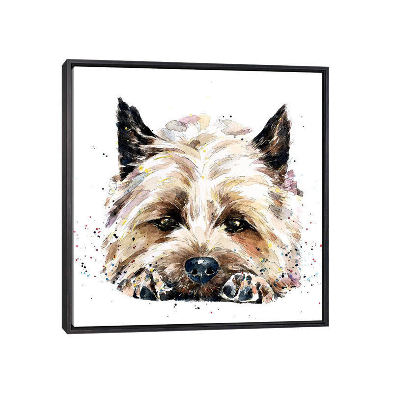 Impression Cairn terrier dans votre visage par Edwatercolours, H 18 po x l 18 po x 1,5 po, Toile avec cadre noir patiné