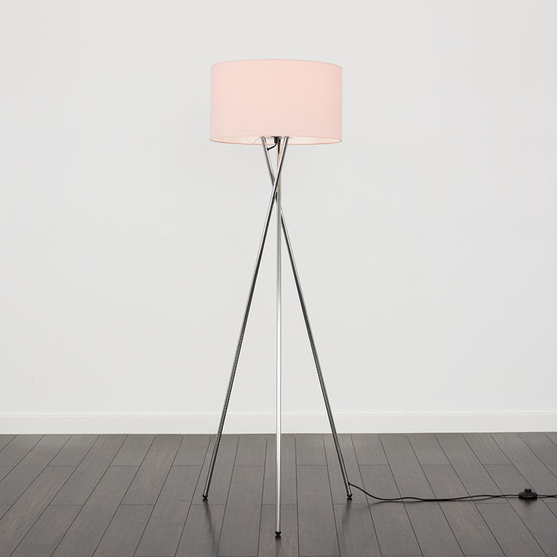 Misner 155cm Camden Tripod Floor Lamp with Large Reni Shade, Yes, Dusky Pink, Brushed Chrome 