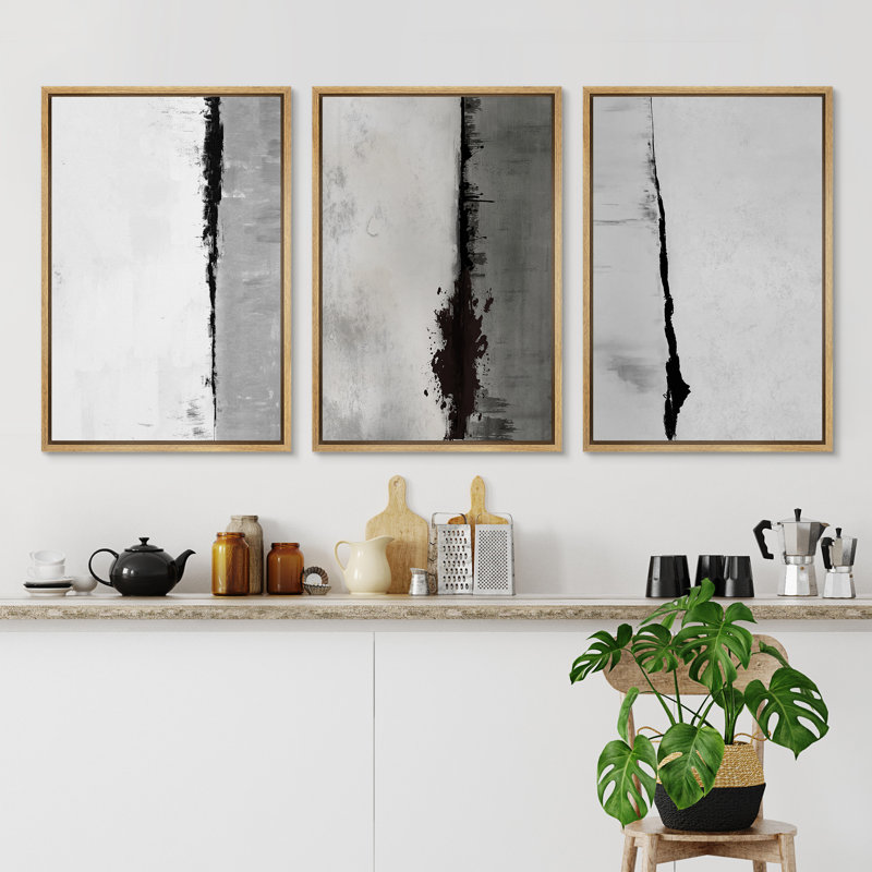"Minimal Landscape Pastel" noir et blanc, gris, images neutres, impression sur toile, 3 pièces, Cadre naturel flottant
