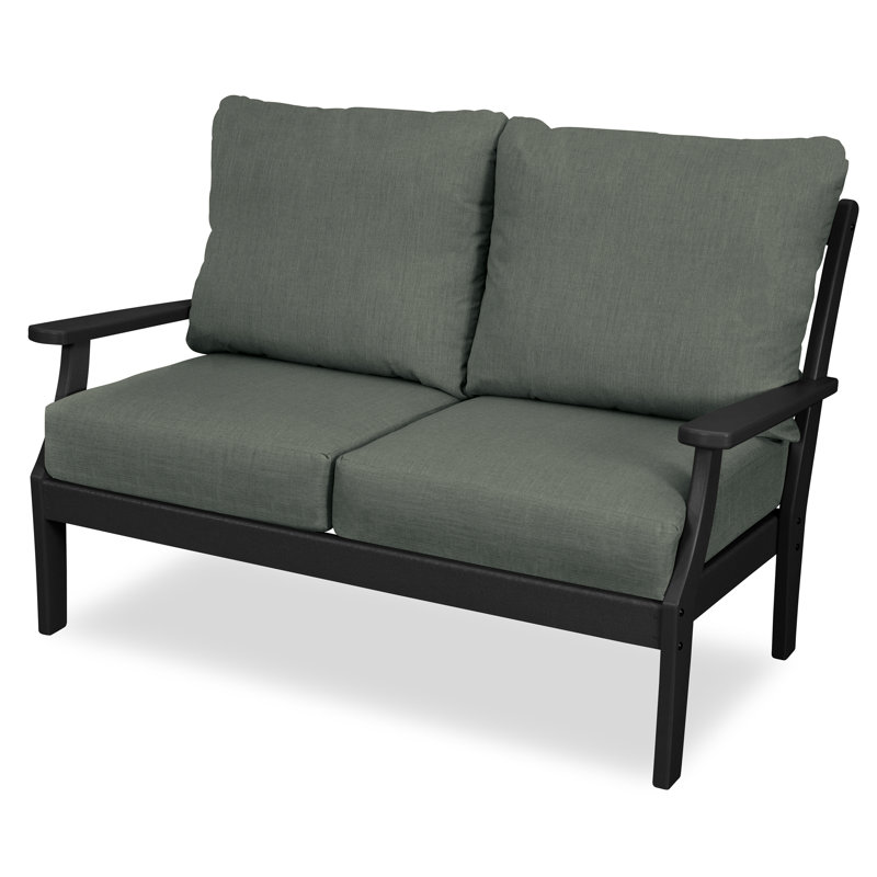 Yacht Club Deep Seating Loveseat, Charcoal Black, Cast Sage