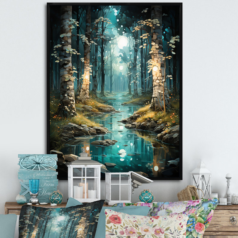 «Bringewood Birch Woods Enchanted Forest V», reproduction sur toile, Cadre flottant noir, H 40 po x l 30 po x P 1,5 po