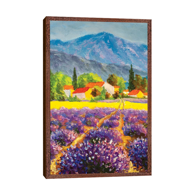 Italian Summer Countryside. Lavender Purple Field. French Tuscany by Valery Rybakow - Painting on Canvas