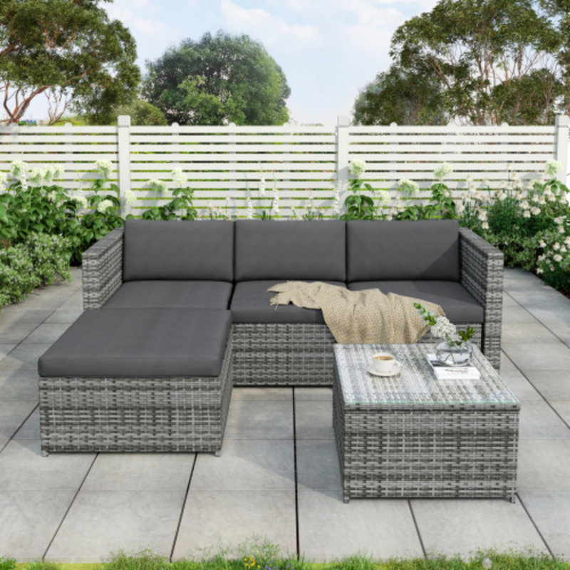 4 - Person Seating Group With Cushions, Grey Cushion/Grey Frame