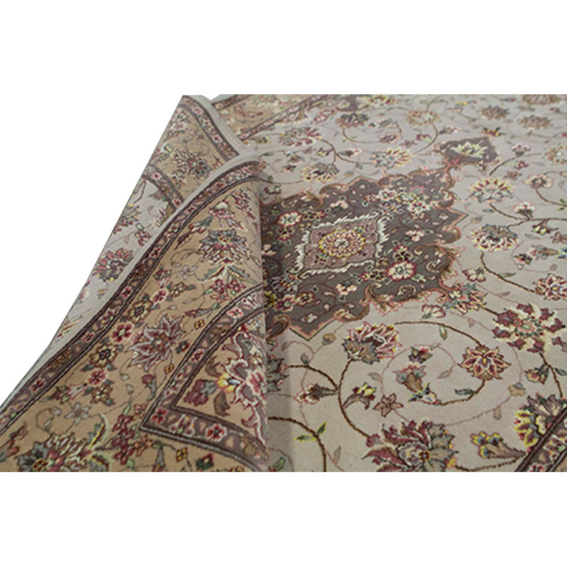 Tapis crème et doré noué à la main de haute qualité