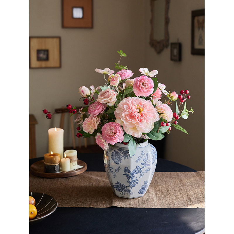 Bouquet de pivoines artificielles en plastique souple de style rétro, ornement de décoration intérieure durable