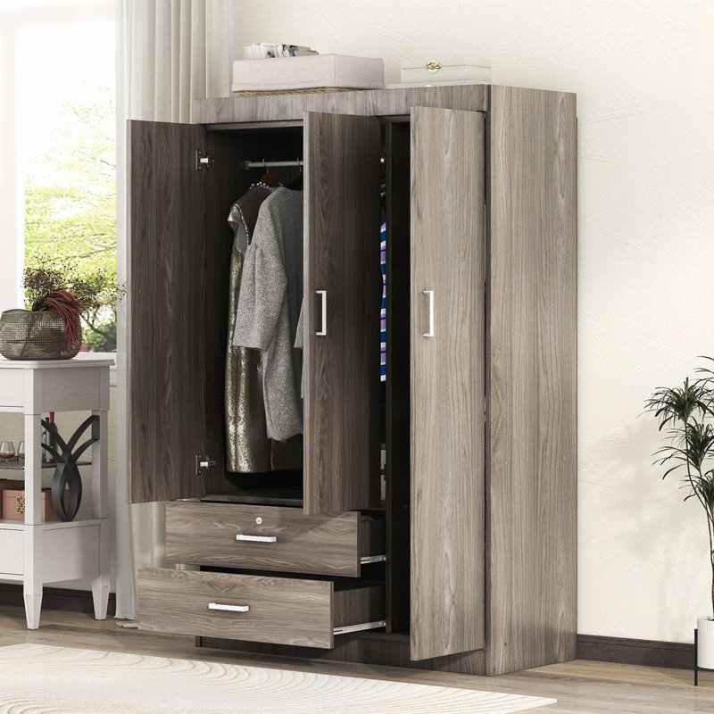 Armoire 3 portes avec 2 tiroirs, Gris