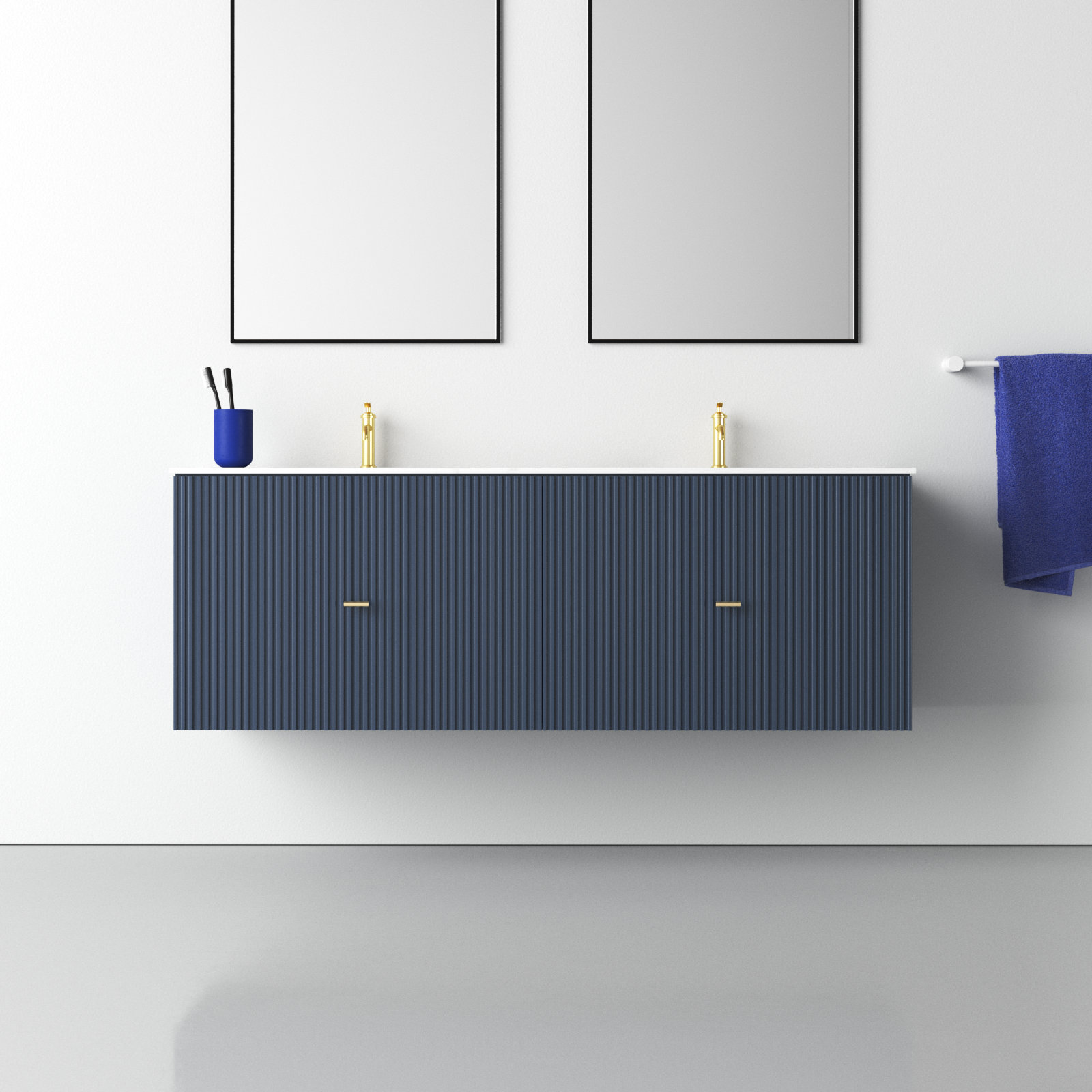 Jamell 60'' Double Bathroom Vanity, Dark Blue, White