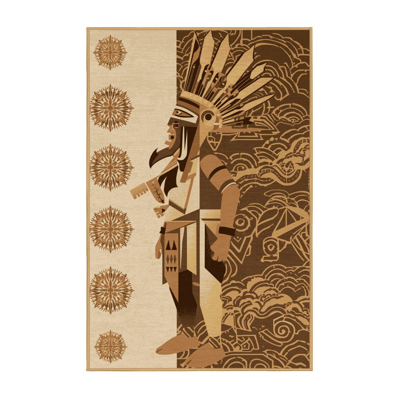 Tapis oriental doux en peluche d'inspiration mondiale Dylan - reliure brun clair, 5 x 8