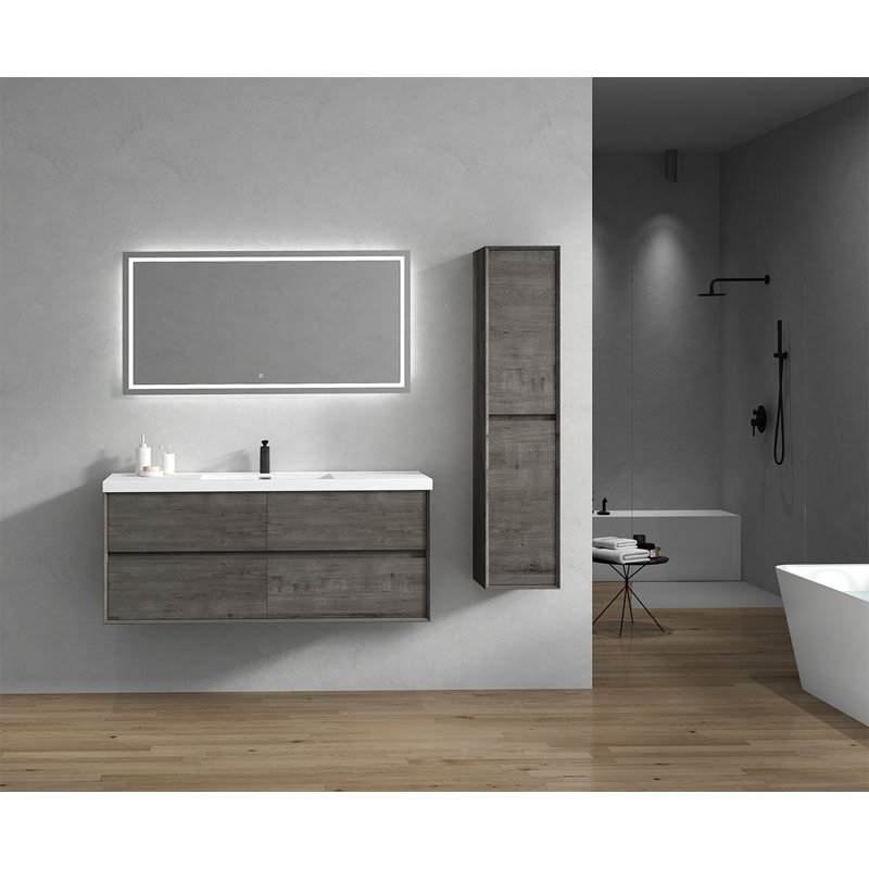 Seavy 59.25'' Single Bathroom Vanity with Acrylic Top, Smoke Oak