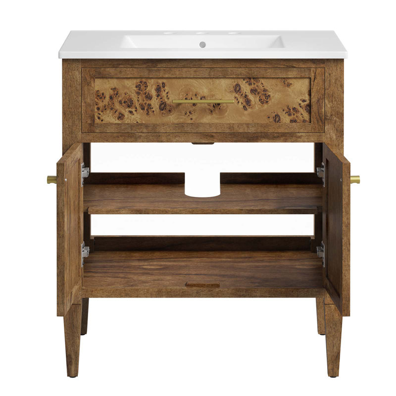 Elysian 30" Burl Wood Bathroom Vanity with Ceramic Sink