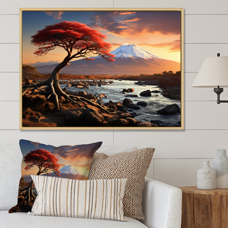 Paysage africain, mont Kilimandjaro I, H 30 po x l 40 po x P 1,5 po, Cadre naturel flottant