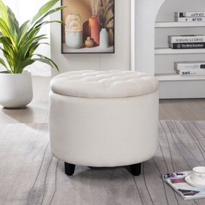 Briana Velvet Tufted Round Storage Ottoman