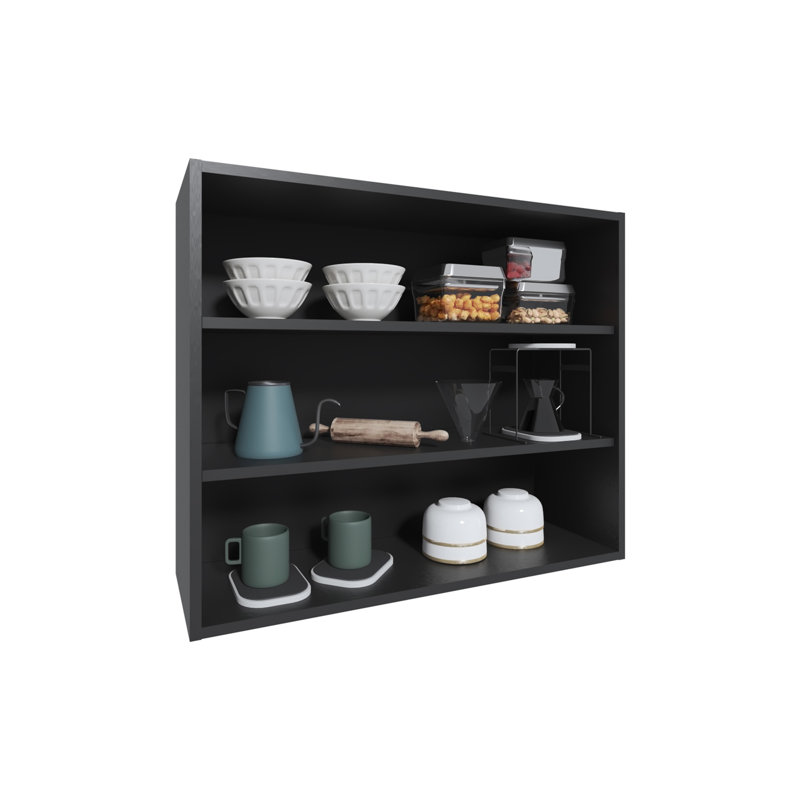 Armoire murale avec rangement ouvert, Noir, noir, noir, noir