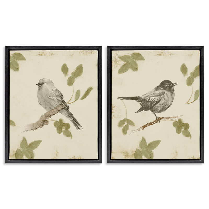 Ensemble de 2 cadres flottants Neutral Bird Scene, par Lanie Loreth, Cadre flottant noir de jais, H 21 po x l 17 po