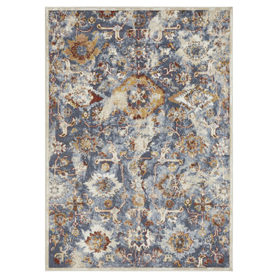 Tapis bleu abstrait en polypropylène tissé à la main Raashi