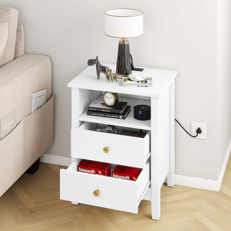 Shirl 2-Drawer Nightstand with USB Port, White