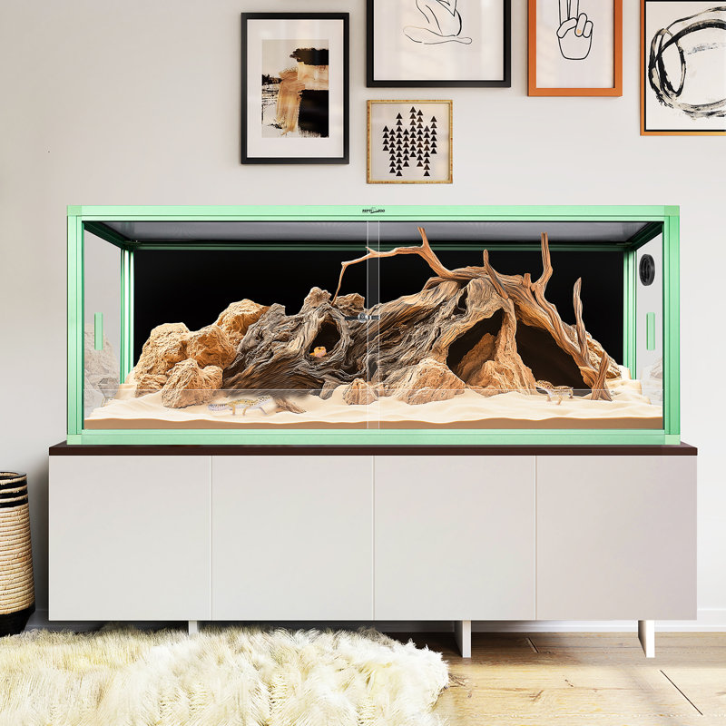 REPTIZOO 64 Gallon Bearded Dragon Tank, Reptile Enclosure For Easy Maintenance, Front Opening Reptile Tank With Top Screen Ventilation & Glass Sliding Door 48''X18''x18''