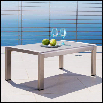 Table basse d'extérieur élégante et durable avec plateau en verre trempé et structure en aluminium pour patio et jardin