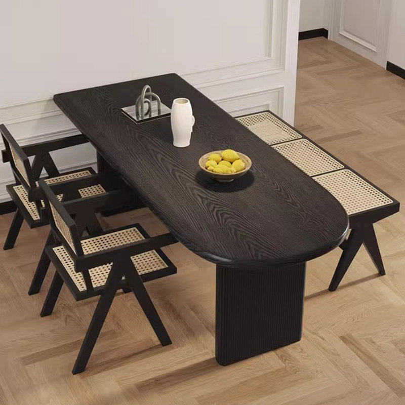 Retro semi-oval solid wood dining table, 29.52"H x 55.11"L x 27.55"W